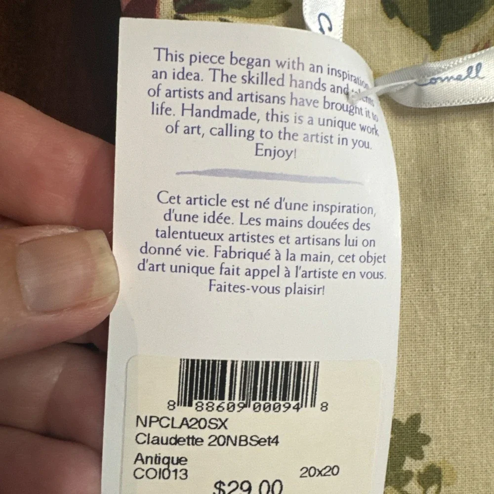 April Cornell Cloth Napkin Set 4 Claudette Fall New Ivory Cream Floral Fabric